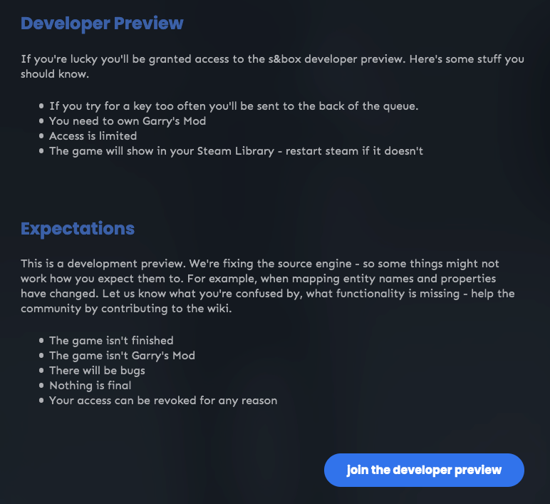 New Developer Preview Registration Opened for s&box